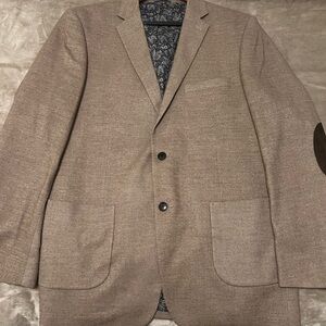 Crown & Ivy Men's Beige Blazer with Brown Suede Elbow Patches